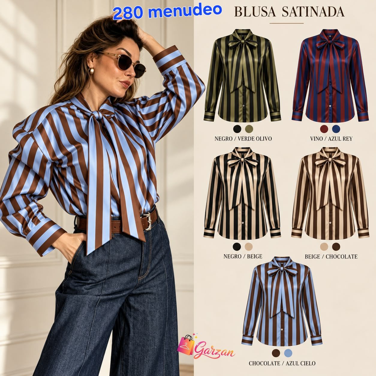 Blusa satinada a rayas, $280 menudeo