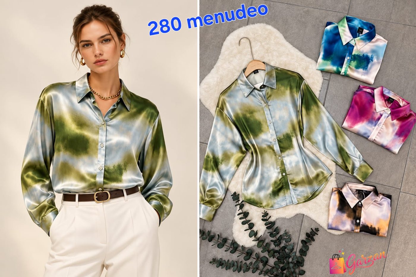 Blusa satín tie dye, $280 menudeo